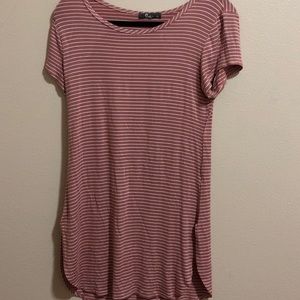Pink & White Striped T-Shirt Dolphin Hem Dress